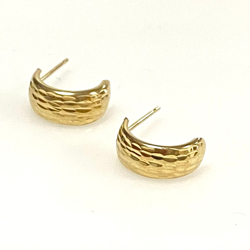 v868 Vintage 10k Yellow Gold Textured Chunky Hoop or Half-hoop Earrings