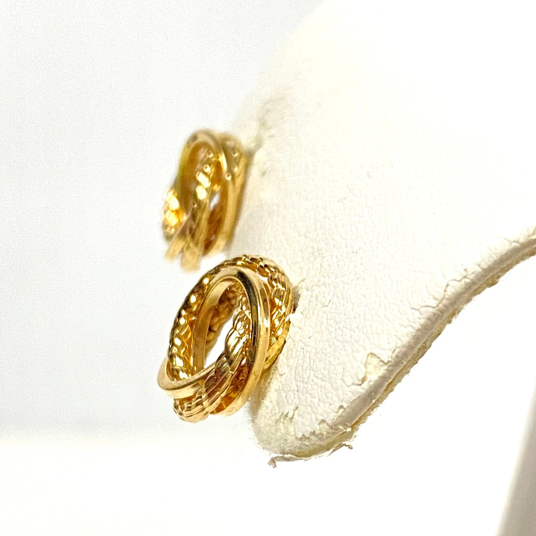 v869 Vintage 14k Yellow Gold "love knot" or "triple circle" pierced stud earrings