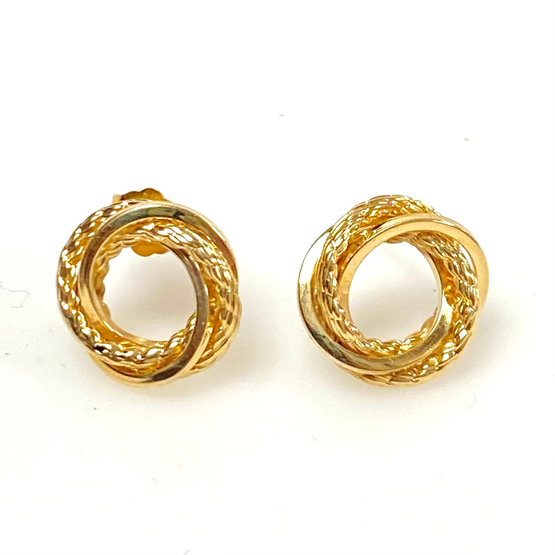 v869 Vintage 14k Yellow Gold "love knot" or "triple circle" pierced stud earrings