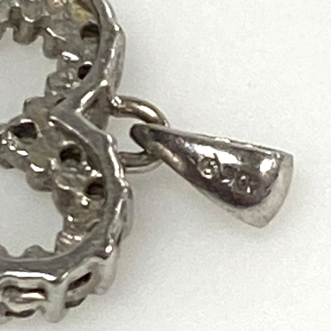v875 Vintage 10K White Gold Open Heart Encrusted with Clear Stones Pendant Charm