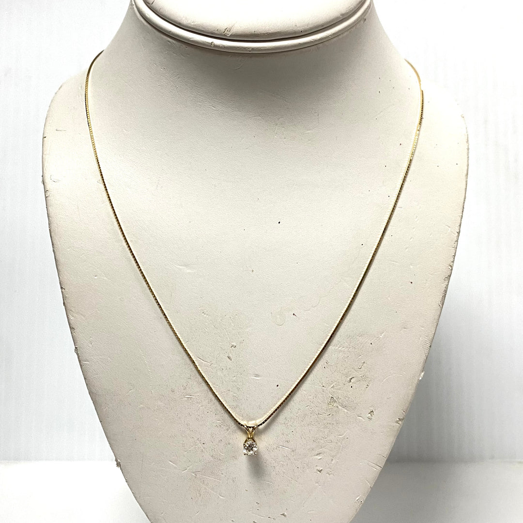 v876 Vintage Classic 14K Yellow Gold 0.5cts Diamond Solitaire Pendant 20" Chain