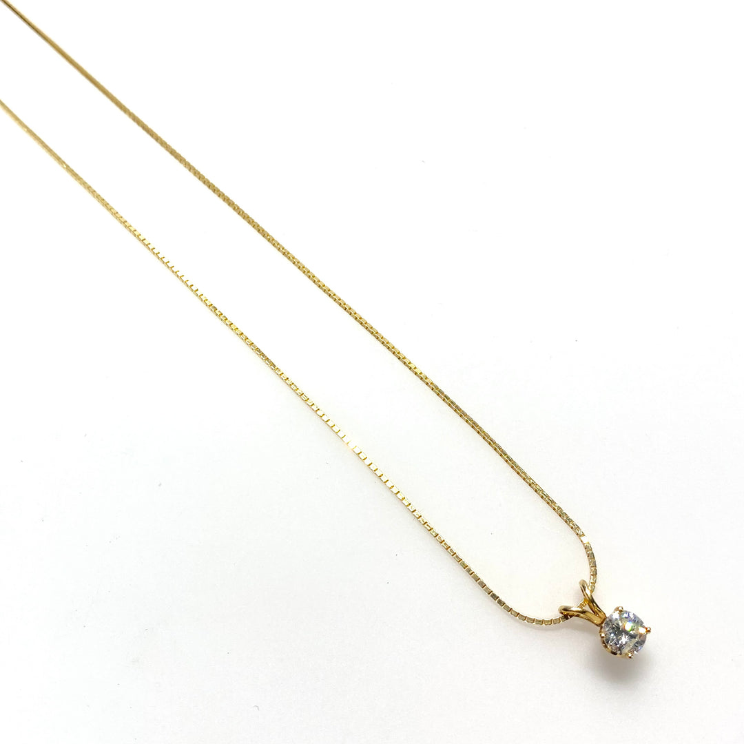 v876 Vintage Classic 14K Yellow Gold 0.5cts Diamond Solitaire Pendant 20" Chain