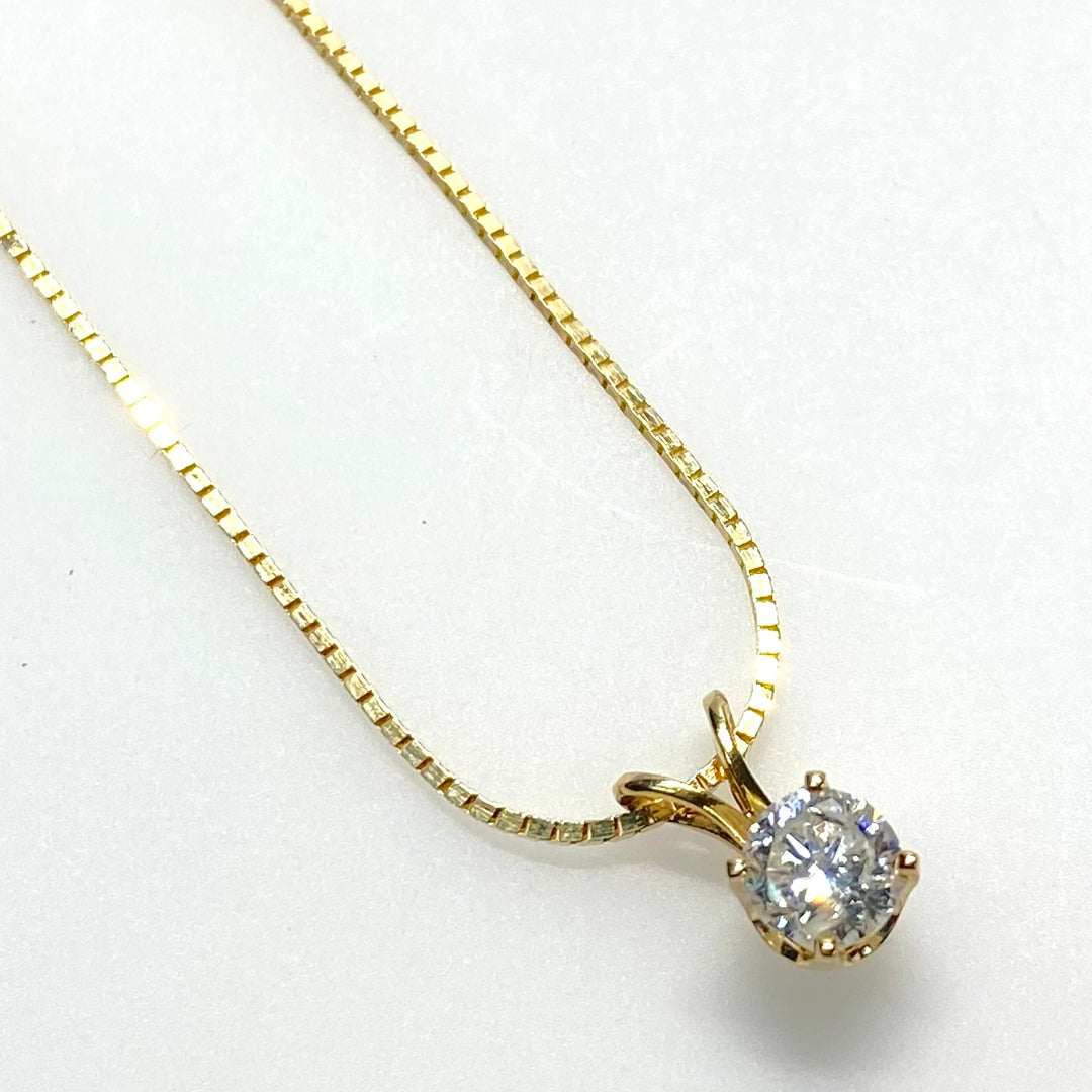 v876 Vintage Classic 14K Yellow Gold 0.5cts Diamond Solitaire Pendant 20" Chain