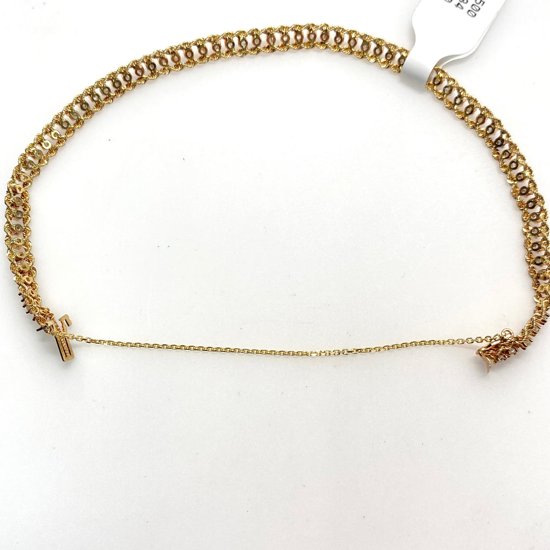 v877 Vintage 14K Rose Gold Byzantine or Cuban Link Style Diamond Tennis Bracelet