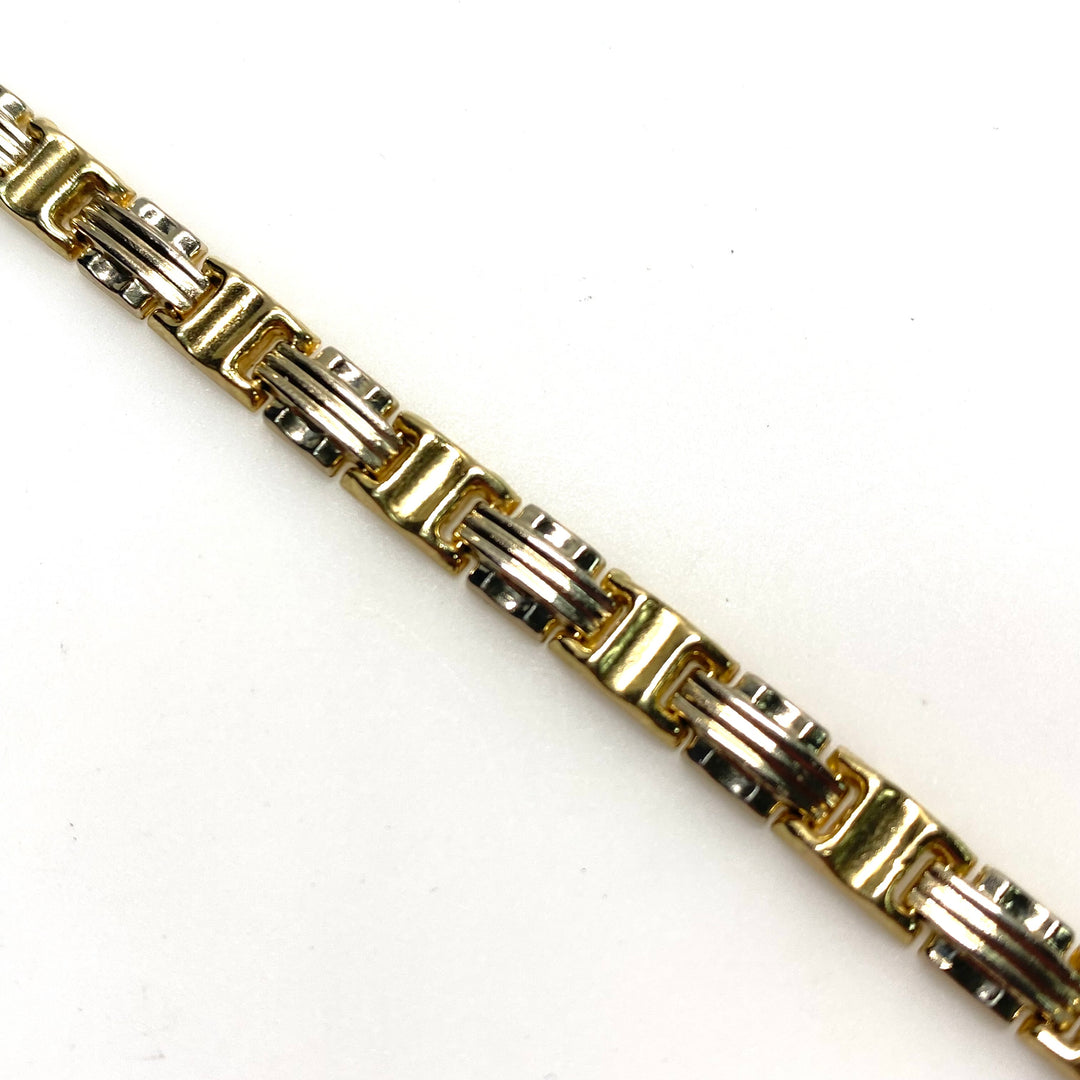v878 Vintage 14k White Yellow Two-tone Rectangular Links Bracelet 7.25" Long
