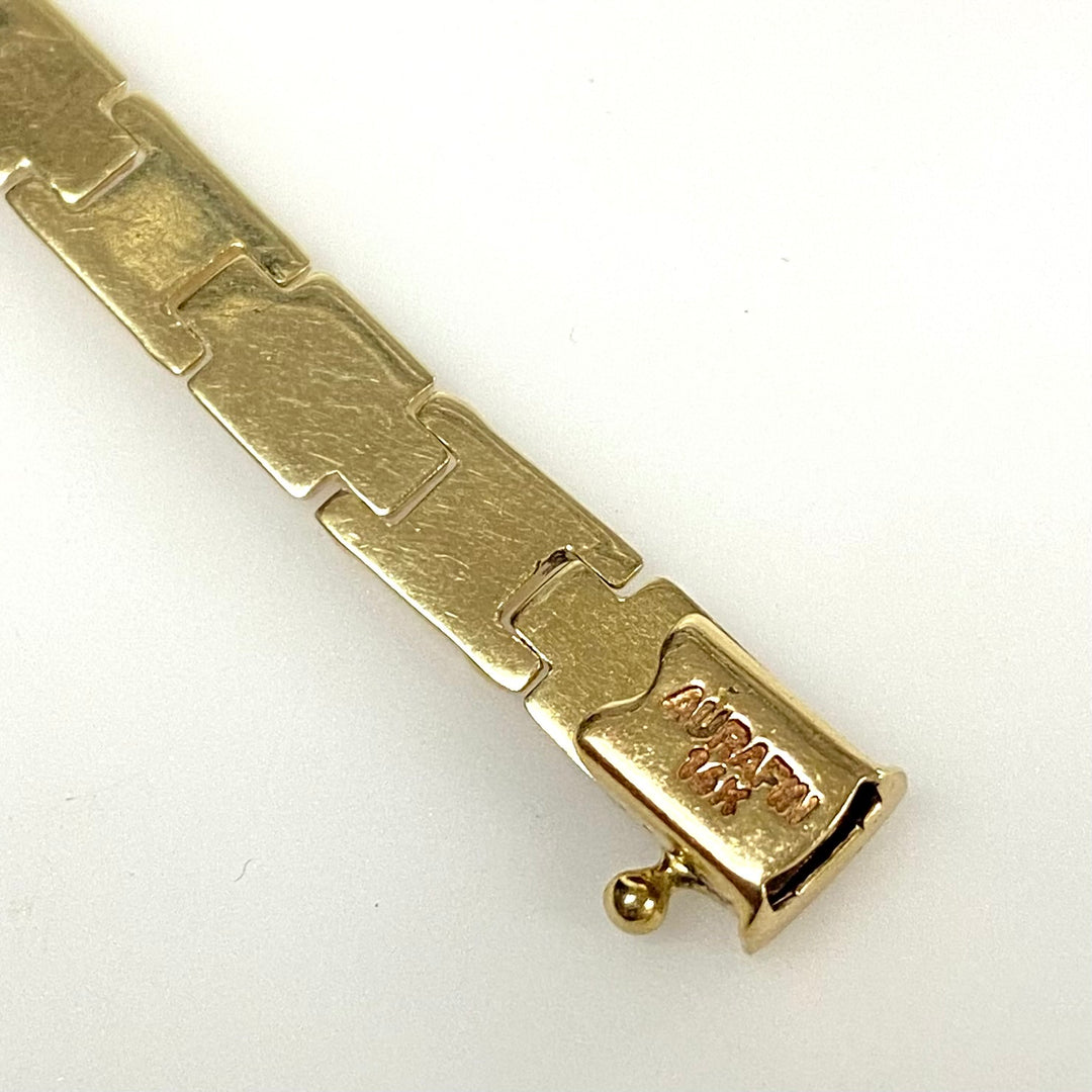 v878 Vintage 14k White Yellow Two-tone Rectangular Links Bracelet 7.25" Long