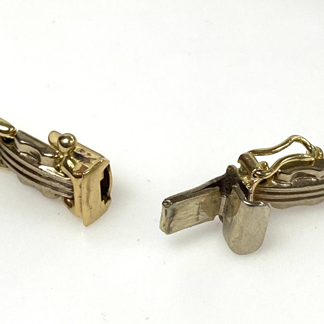v878 Vintage 14k White Yellow Two-tone Rectangular Links Bracelet 7.25" Long
