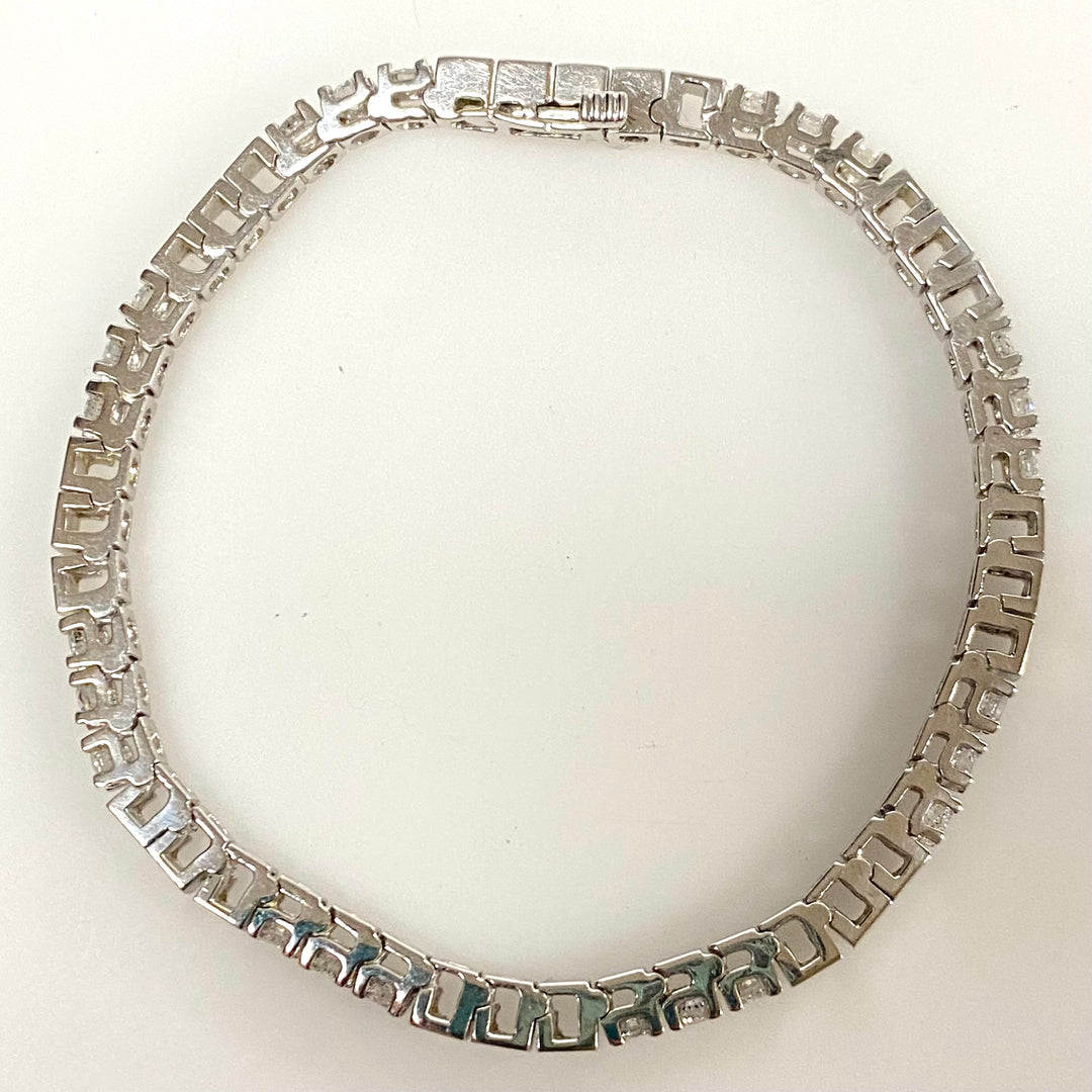 v879 Vintage 14k White Gold Diamond Tennis Bracelet Square Station Mountings