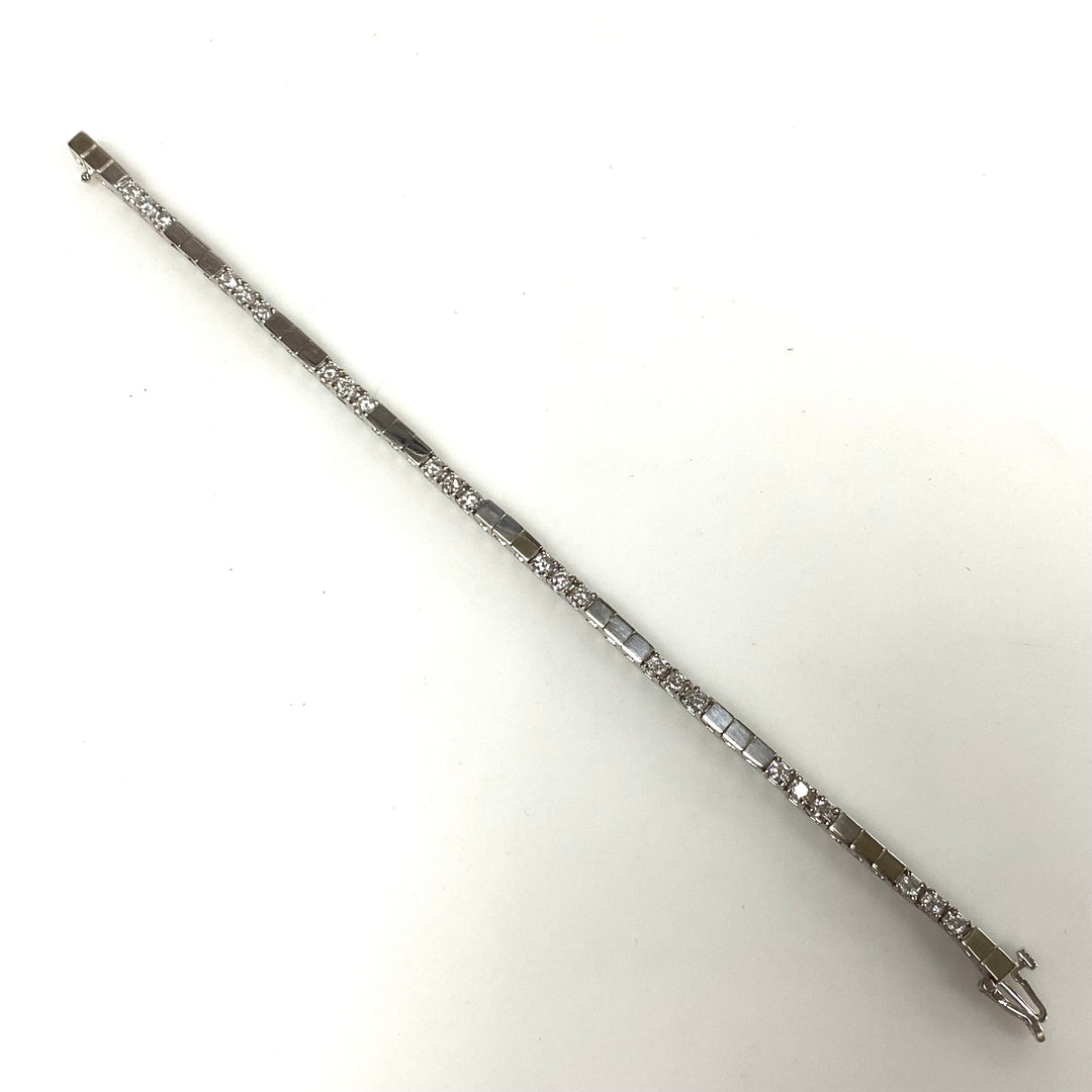 v879 Vintage 14k White Gold Diamond Tennis Bracelet Square Station Mountings