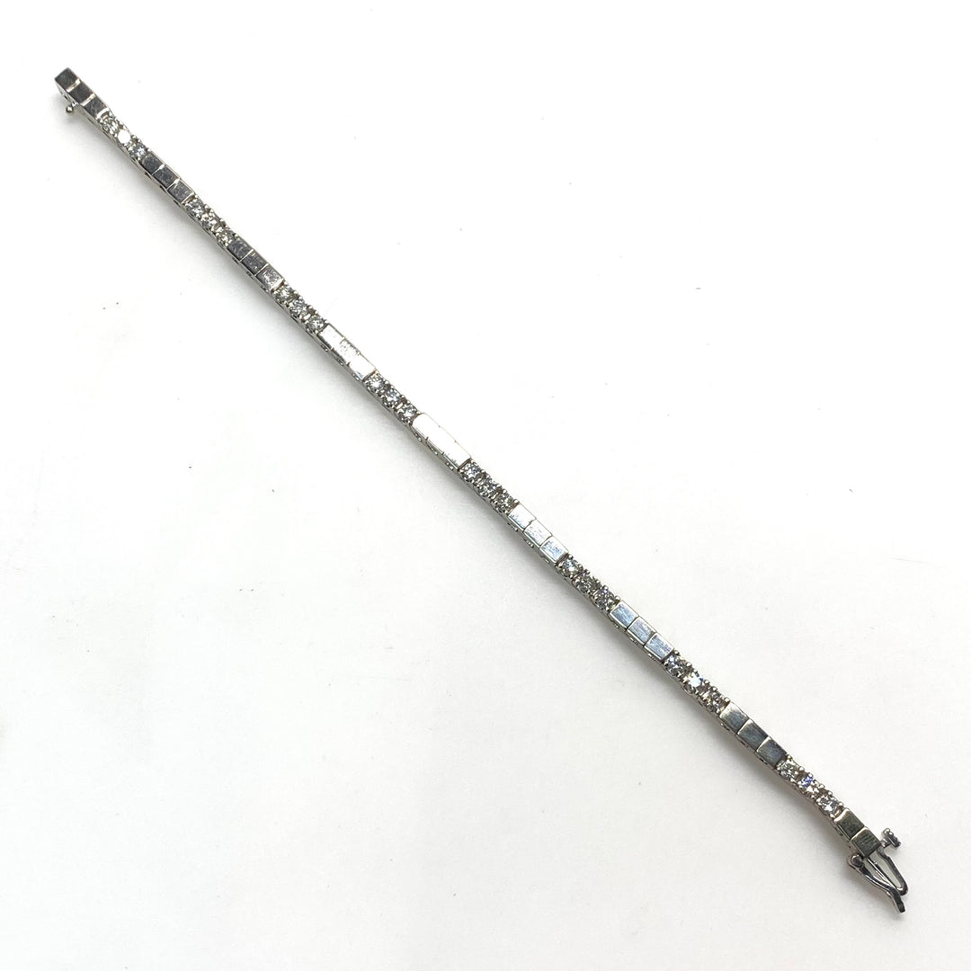 v879 Vintage 14k White Gold Diamond Tennis Bracelet Square Station Mountings