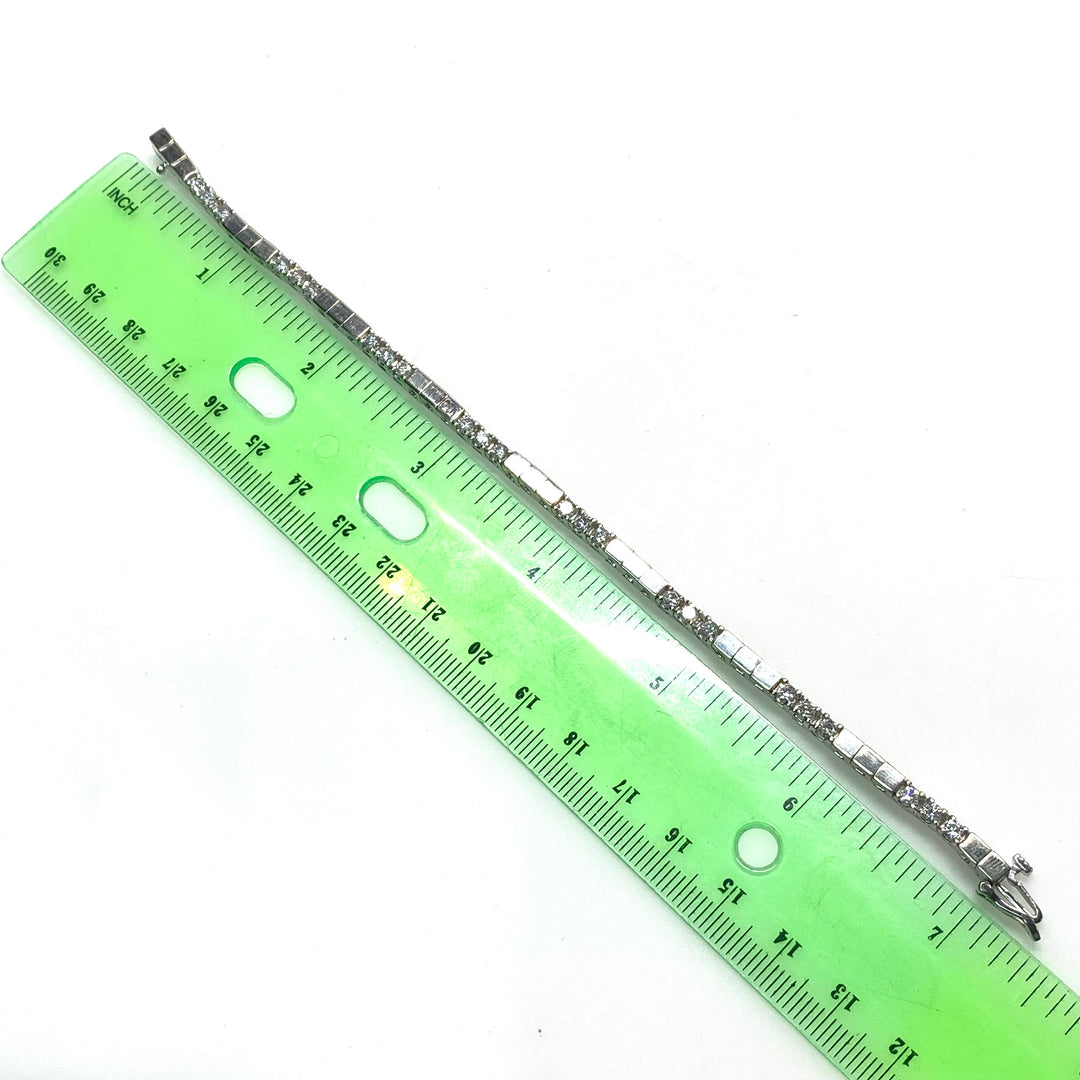 v879 Vintage 14k White Gold Diamond Tennis Bracelet Square Station Mountings