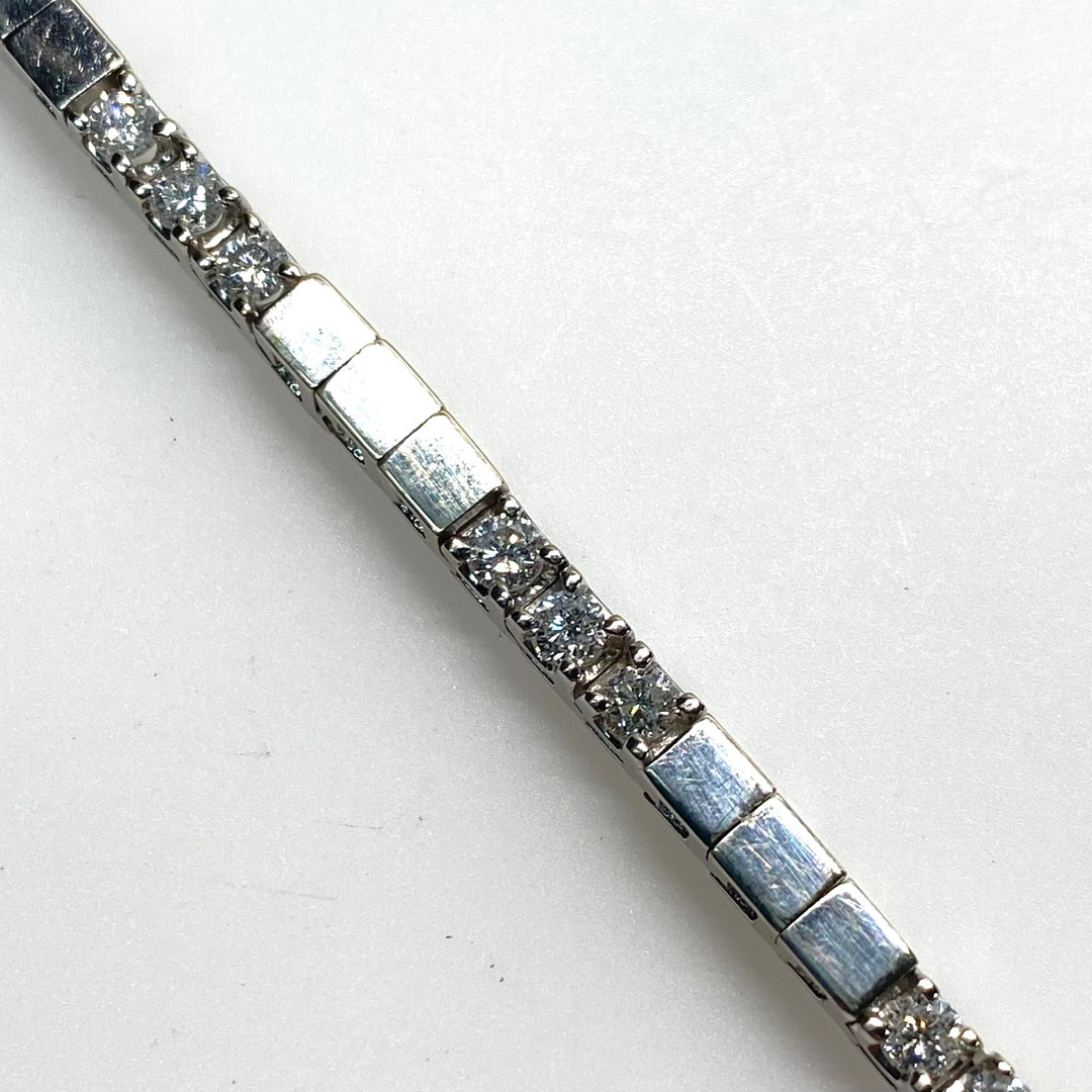 v879 Vintage 14k White Gold Diamond Tennis Bracelet Square Station Mountings
