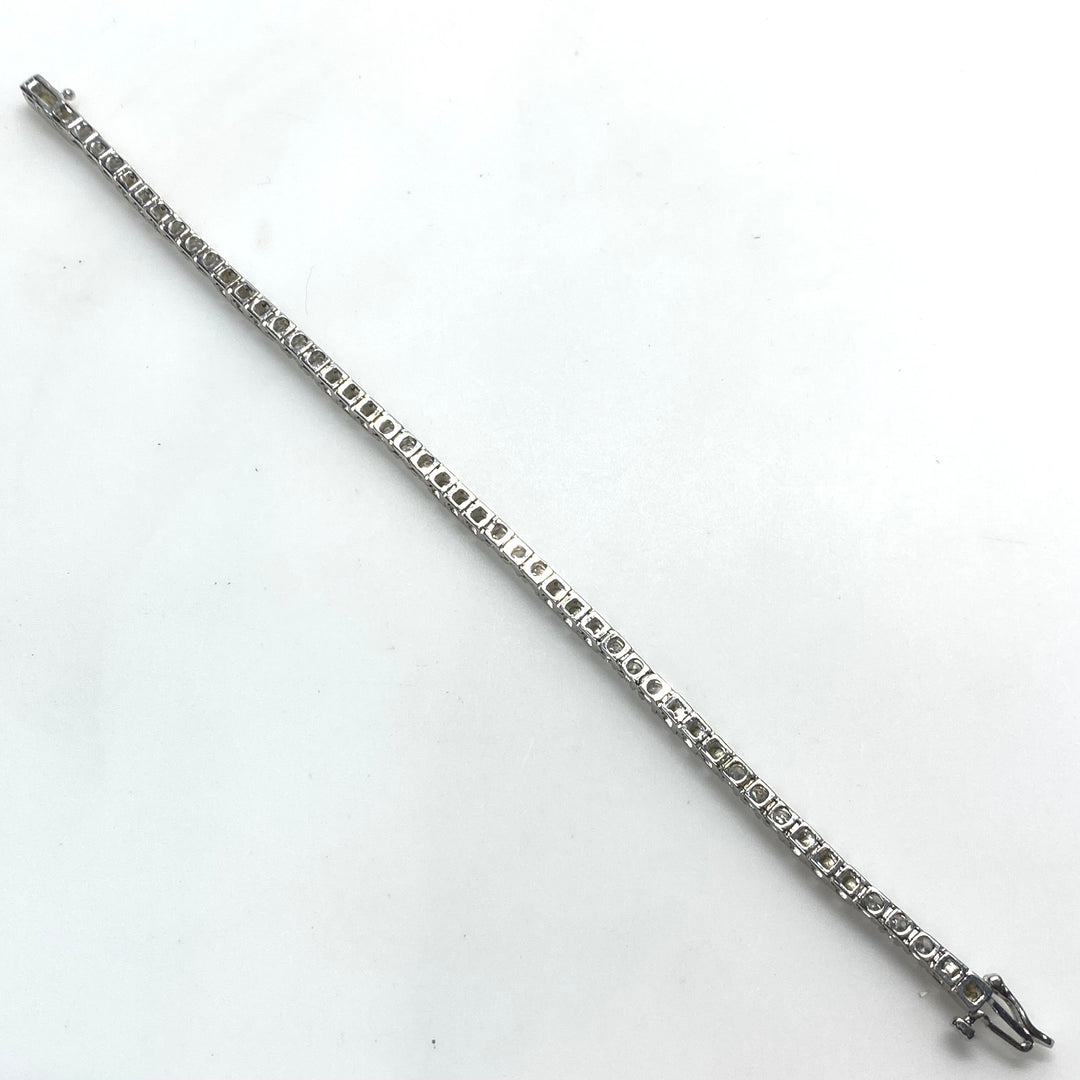 v879 Vintage 14k White Gold Diamond Tennis Bracelet Square Station Mountings