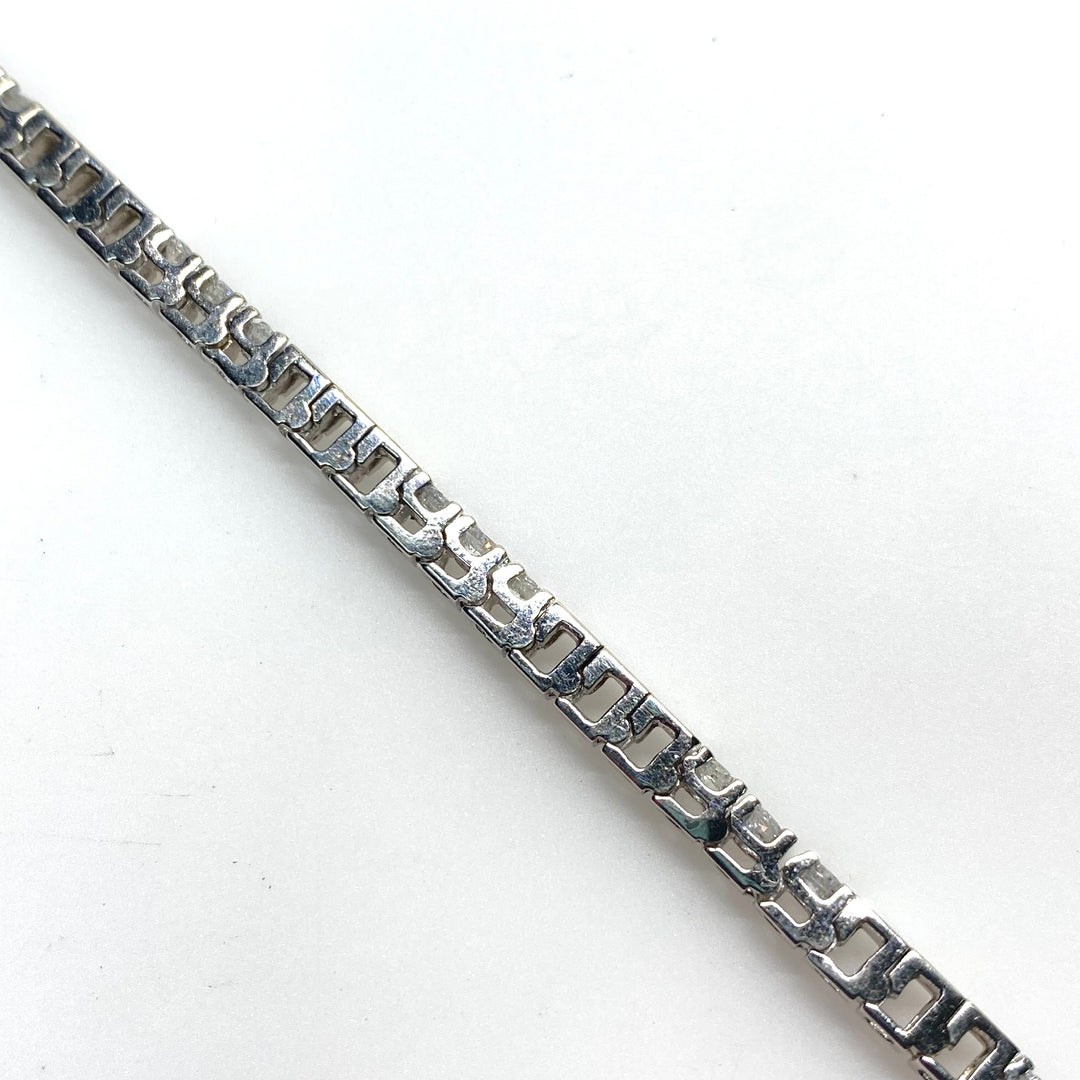 v879 Vintage 14k White Gold Diamond Tennis Bracelet Square Station Mountings