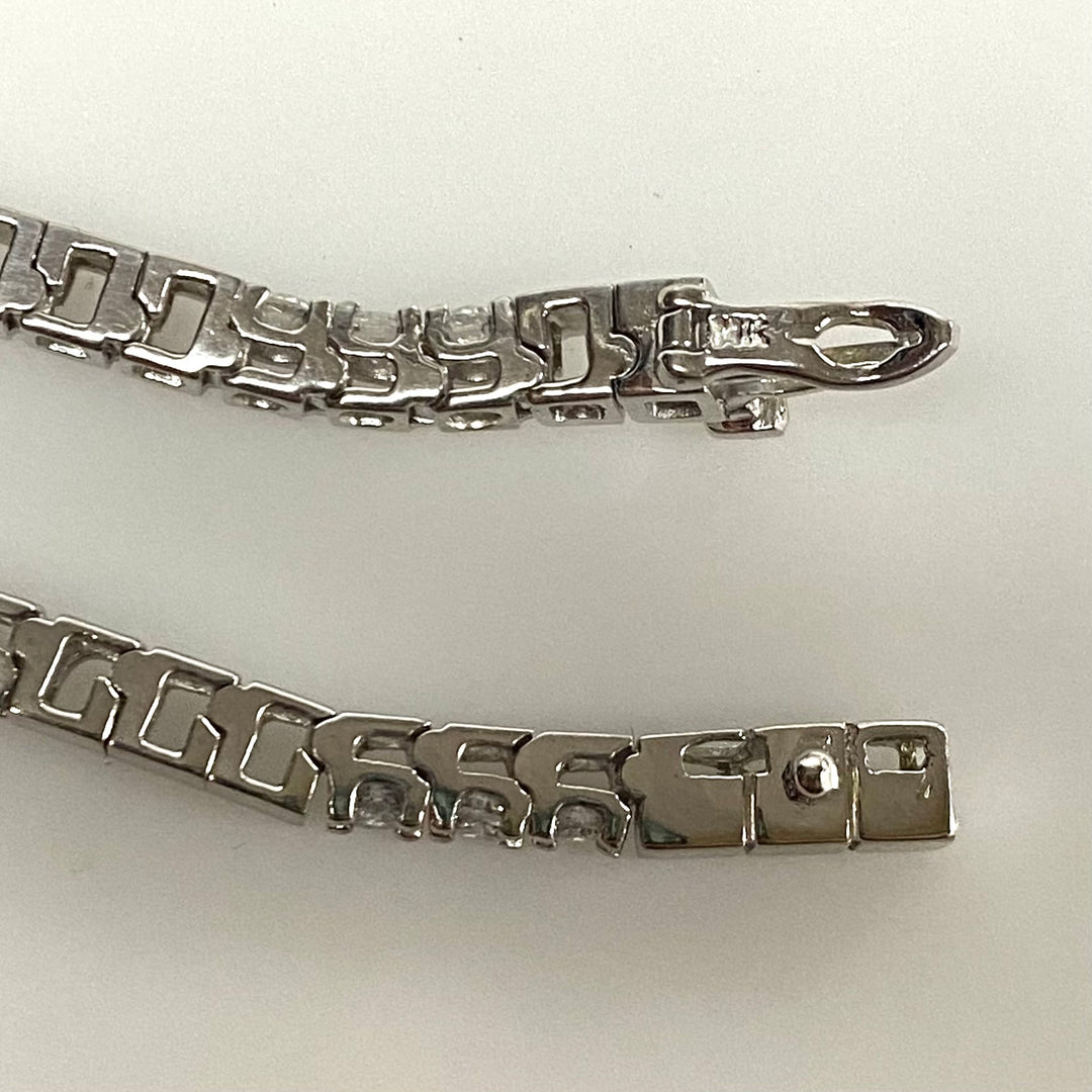 v879 Vintage 14k White Gold Diamond Tennis Bracelet Square Station Mountings