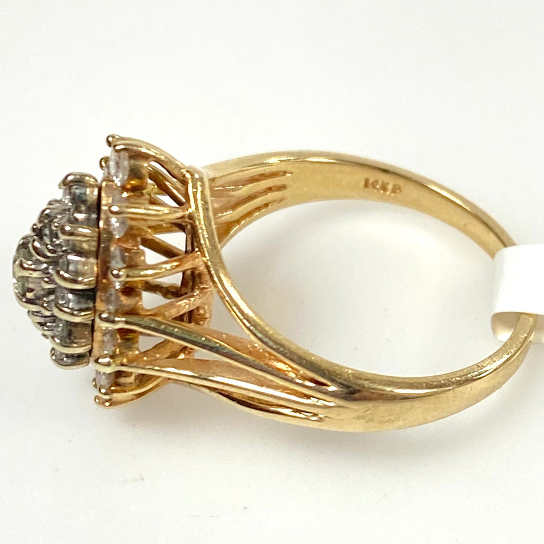 v884 Vintage 14K Yellow Gold Gemstone Multi-tiered Tapered Cluster Ring Size 6.5