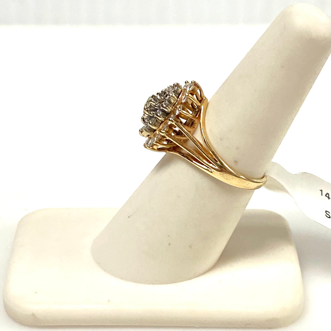 v884 Vintage 14K Yellow Gold Gemstone Multi-tiered Tapered Cluster Ring Size 6.5