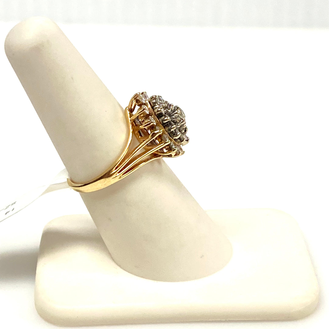 v884 Vintage 14K Yellow Gold Gemstone Multi-tiered Tapered Cluster Ring Size 6.5