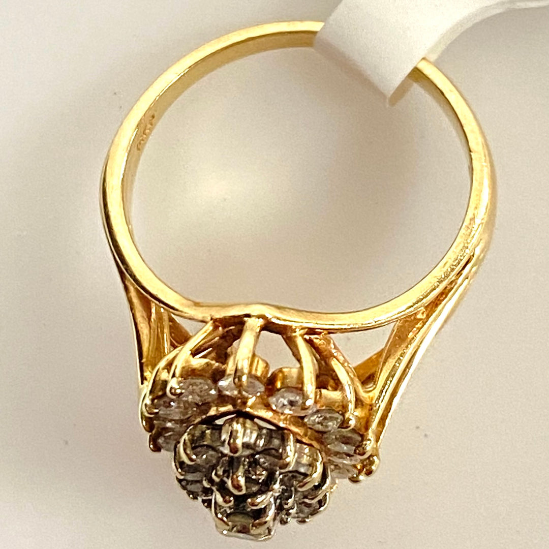 v884 Vintage 14K Yellow Gold Gemstone Multi-tiered Tapered Cluster Ring Size 6.5