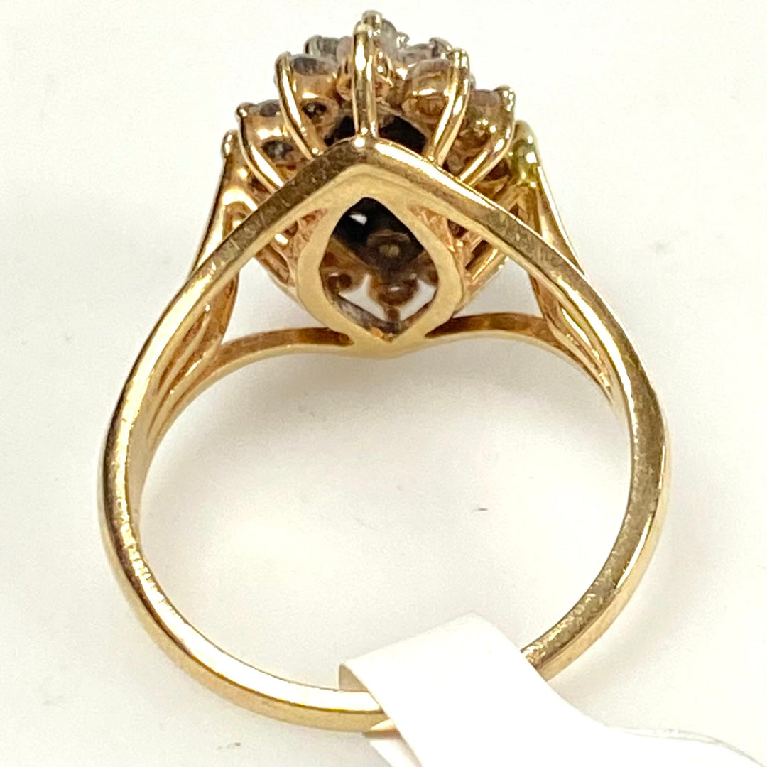 v884 Vintage 14K Yellow Gold Gemstone Multi-tiered Tapered Cluster Ring Size 6.5
