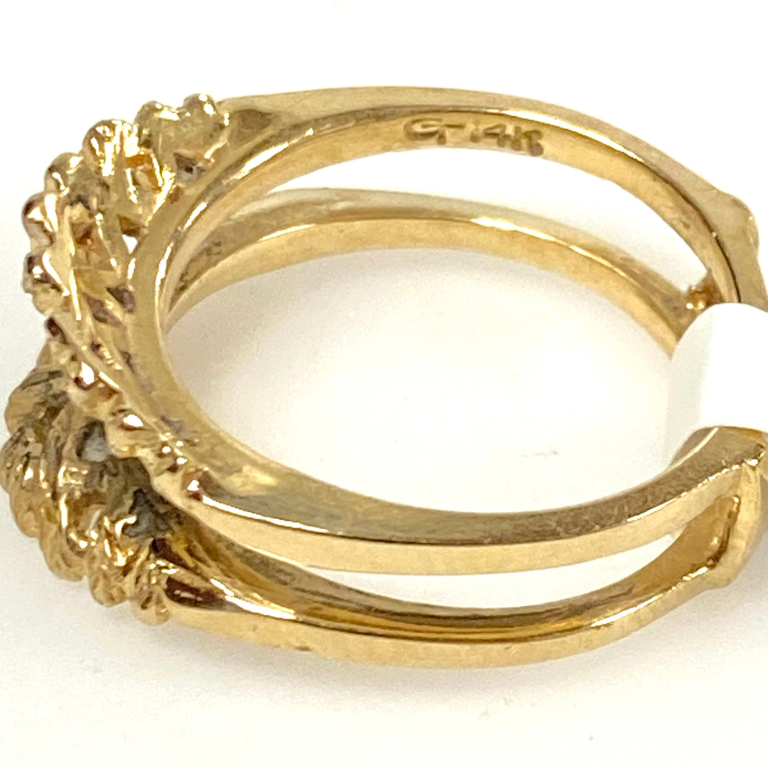 v889 Vintage 14K Yellow Gold Double-layer Hammered or Nugget Texture Ring 5.75