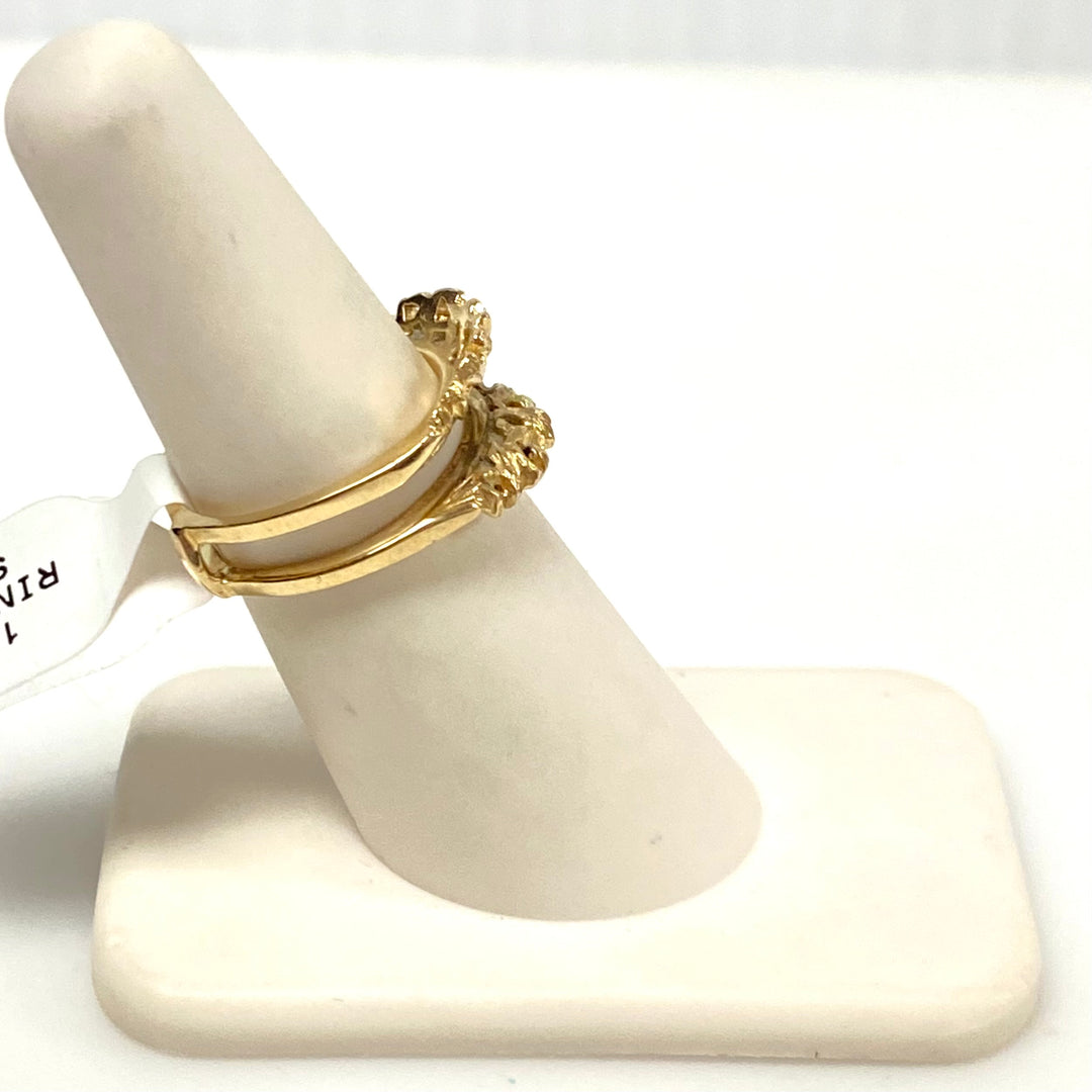 v889 Vintage 14K Yellow Gold Double-layer Hammered or Nugget Texture Ring 5.75
