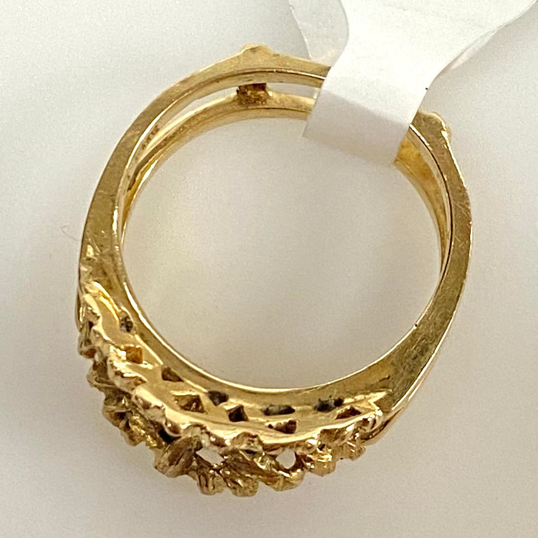 v889 Vintage 14K Yellow Gold Double-layer Hammered or Nugget Texture Ring 5.75