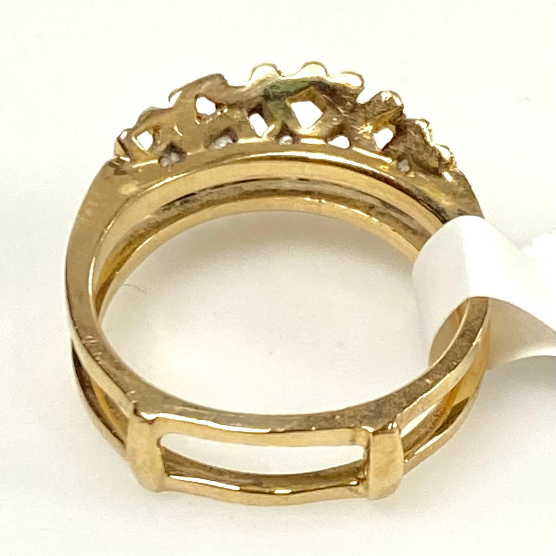 v889 Vintage 14K Yellow Gold Double-layer Hammered or Nugget Texture Ring 5.75