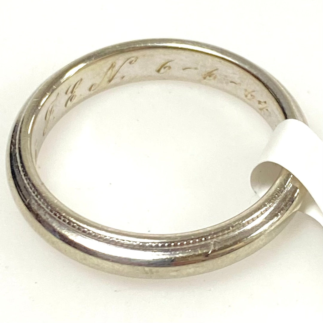 v895 Vintage 14k White Gold Classic Beaded Milgrain Wedding Band Ring Size 9.5