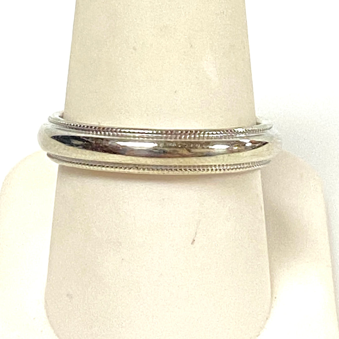 v895 Vintage 14k White Gold Classic Beaded Milgrain Wedding Band Ring Size 9.5
