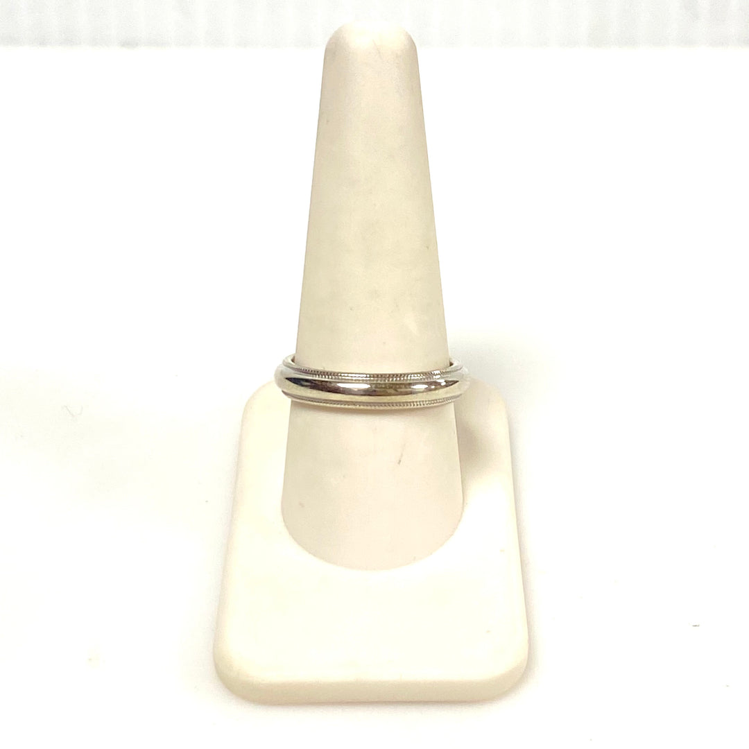v895 Vintage 14k White Gold Classic Beaded Milgrain Wedding Band Ring Size 9.5