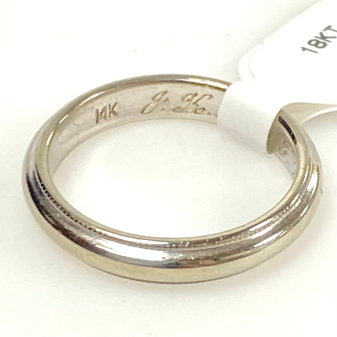 v895 Vintage 14k White Gold Classic Beaded Milgrain Wedding Band Ring Size 9.5