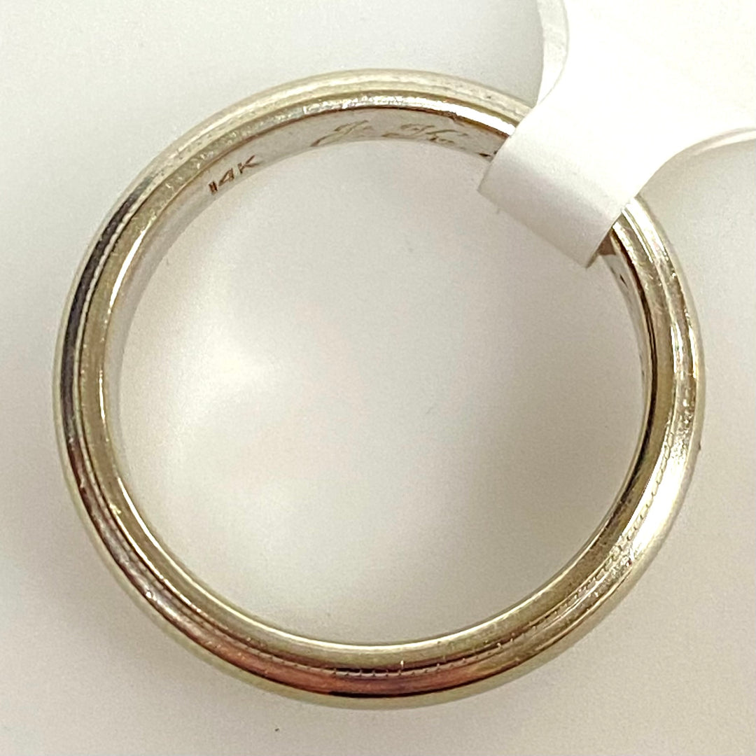 v895 Vintage 14k White Gold Classic Beaded Milgrain Wedding Band Ring Size 9.5