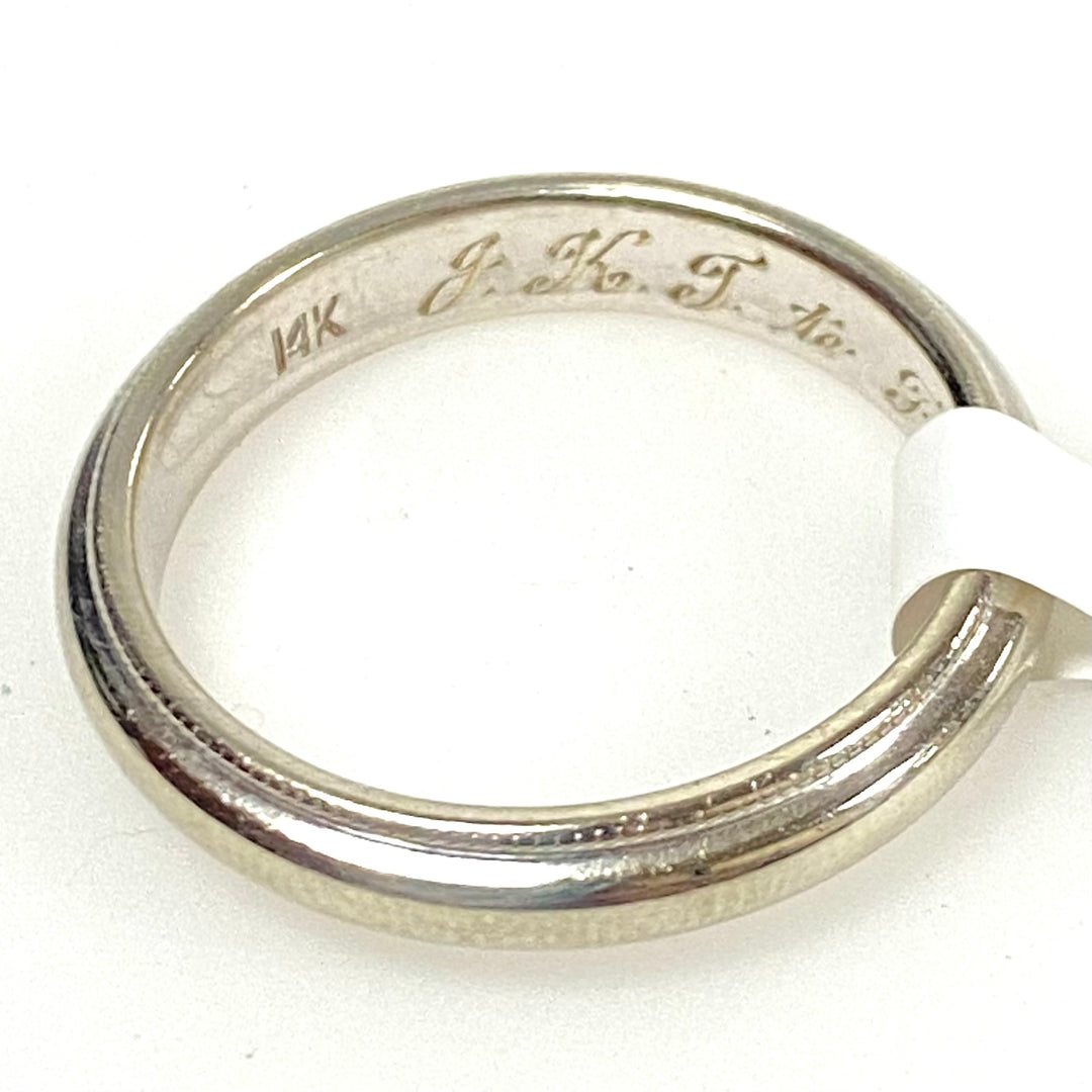 v895 Vintage 14k White Gold Classic Beaded Milgrain Wedding Band Ring Size 9.5