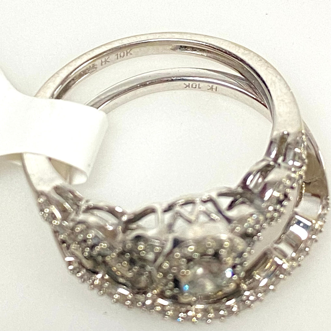 v896 Vintage 10K White Gold Diamond Bridal Set Matching Contoured Wedding Band Size 5.25