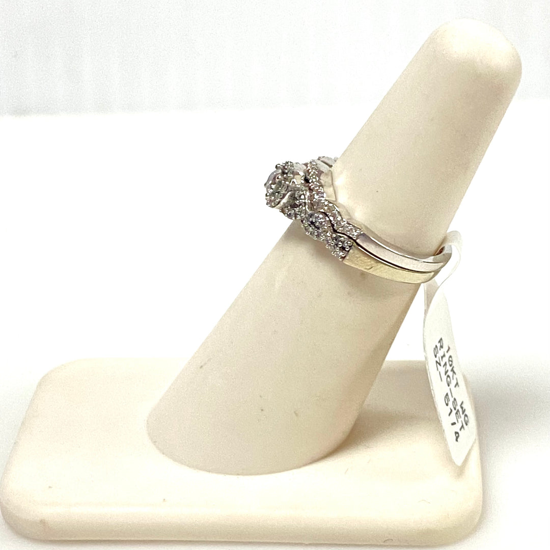 v896 Vintage 10K White Gold Diamond Bridal Set Matching Contoured Wedding Band Size 5.25