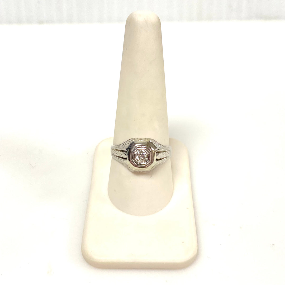 v897 Vintage 14k White Gold Art Deco Diamond Geometric Setting Ring Size 9.75