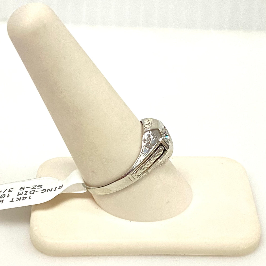 v897 Vintage 14k White Gold Art Deco Diamond Geometric Setting Ring Size 9.75