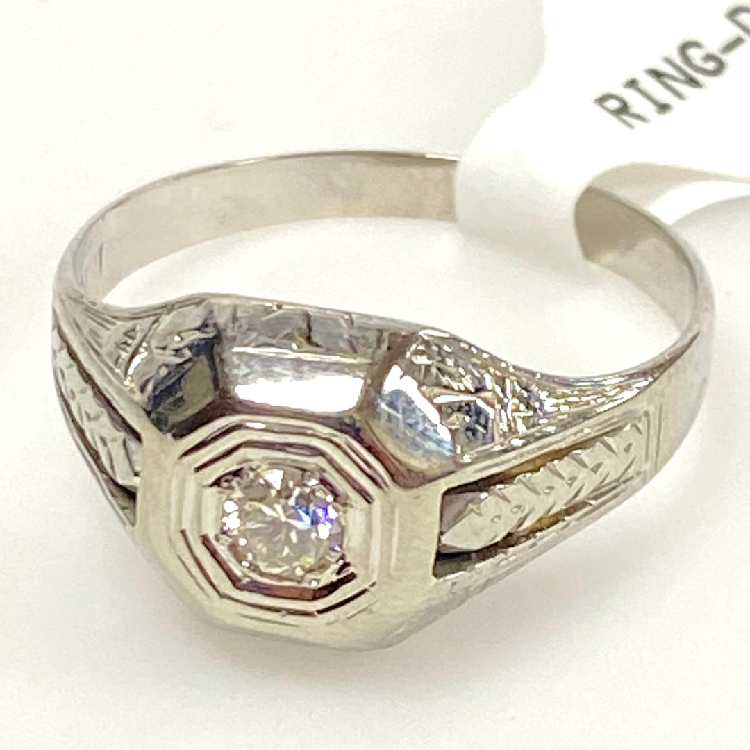 v897 Vintage 14k White Gold Art Deco Diamond Geometric Setting Ring Size 9.75