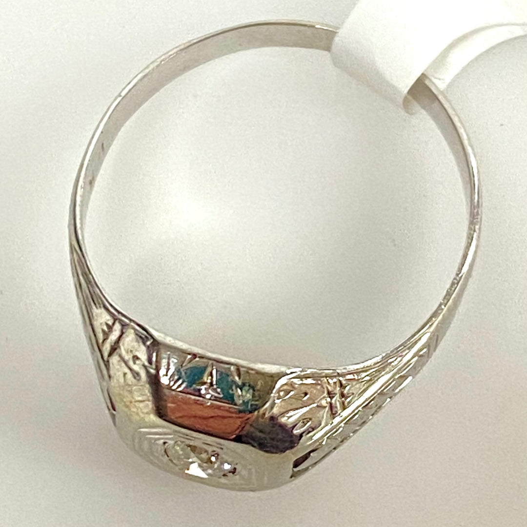 v897 Vintage 14k White Gold Art Deco Diamond Geometric Setting Ring Size 9.75