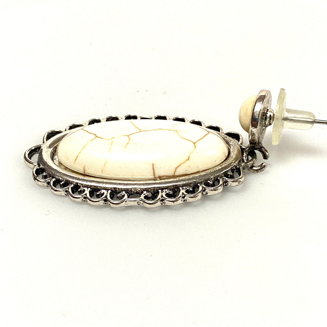 v900 Vintage Southwestern-inspired Design Ivory stones Oxidized Metal Earrings