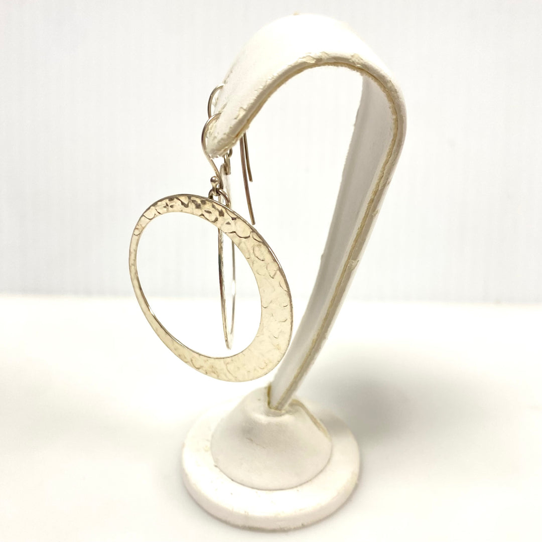 v910 Vintage Hammered Sterling Silver Open Circle Dangle Earrings 1.75" Diameter