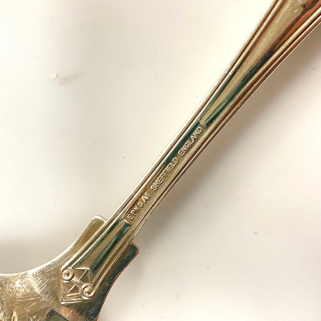 v915 Vintage Sheffield England Silver Plate Berry Embossed Fruit Serving Spoon