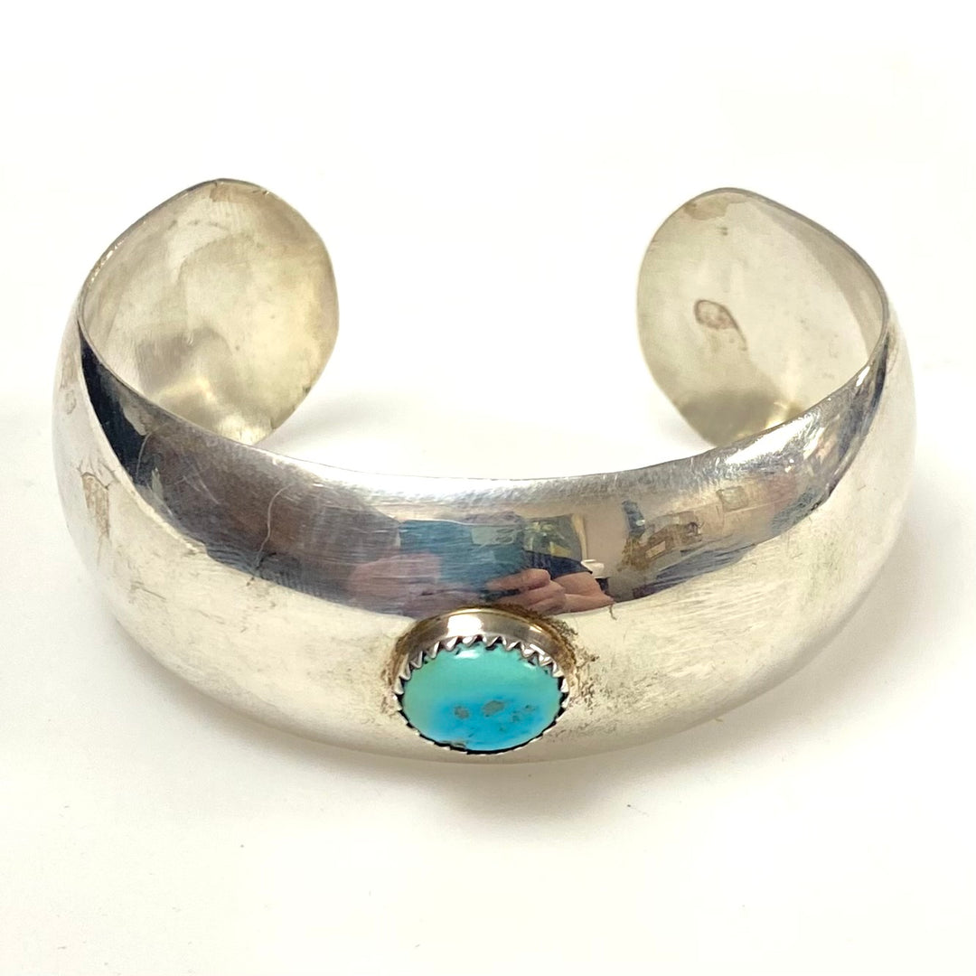 v916 Vintage Navajo Sterling Silver Turquoise Open Cuff Style Bracelet 6" Wrist