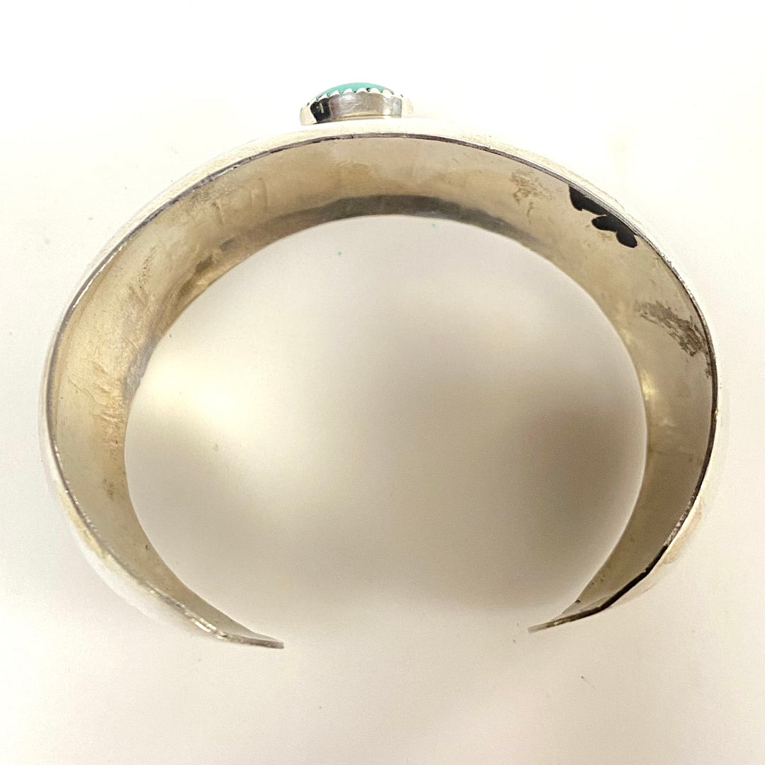v916 Vintage Navajo Sterling Silver Turquoise Open Cuff Style Bracelet 6" Wrist