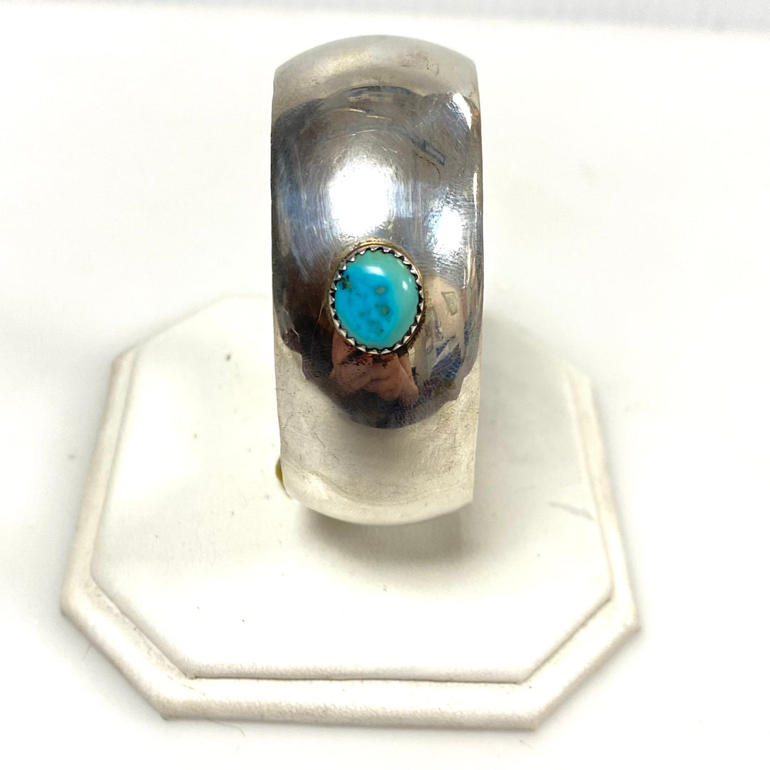 v916 Vintage Navajo Sterling Silver Turquoise Open Cuff Style Bracelet 6" Wrist