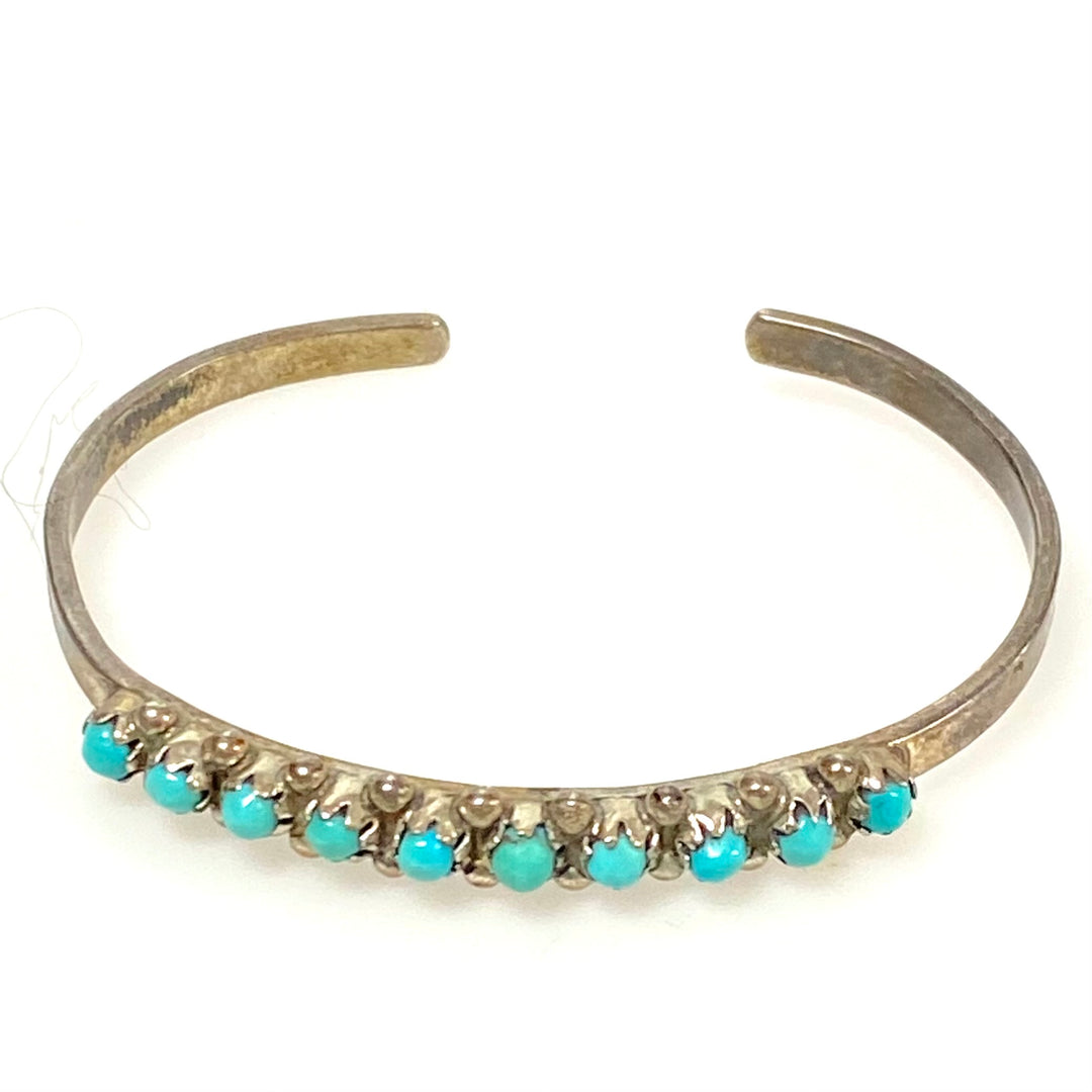 m962 Vintage Native American Zuni single-row 10 turquoise cuff bracelet 5" wrist