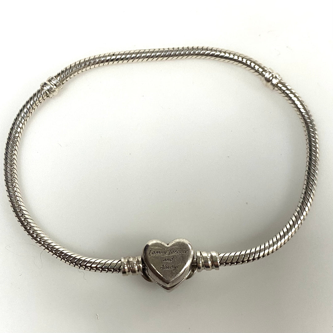 v925 Pandora Moments Sparkling Infinity Heart Clasp Snake Chain Bracelet Silver