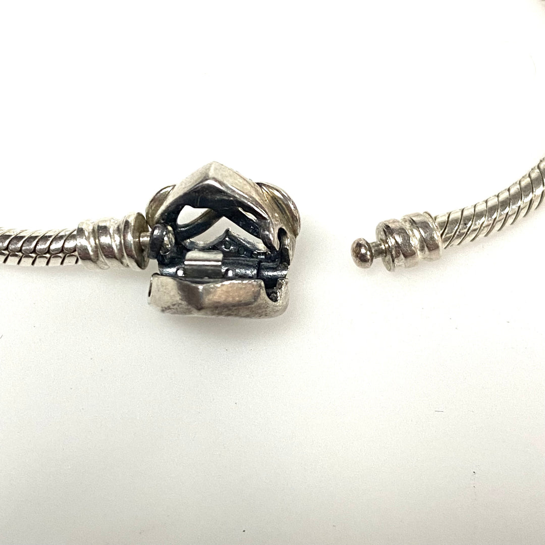 v925 Pandora Moments Sparkling Infinity Heart Clasp Snake Chain Bracelet Silver