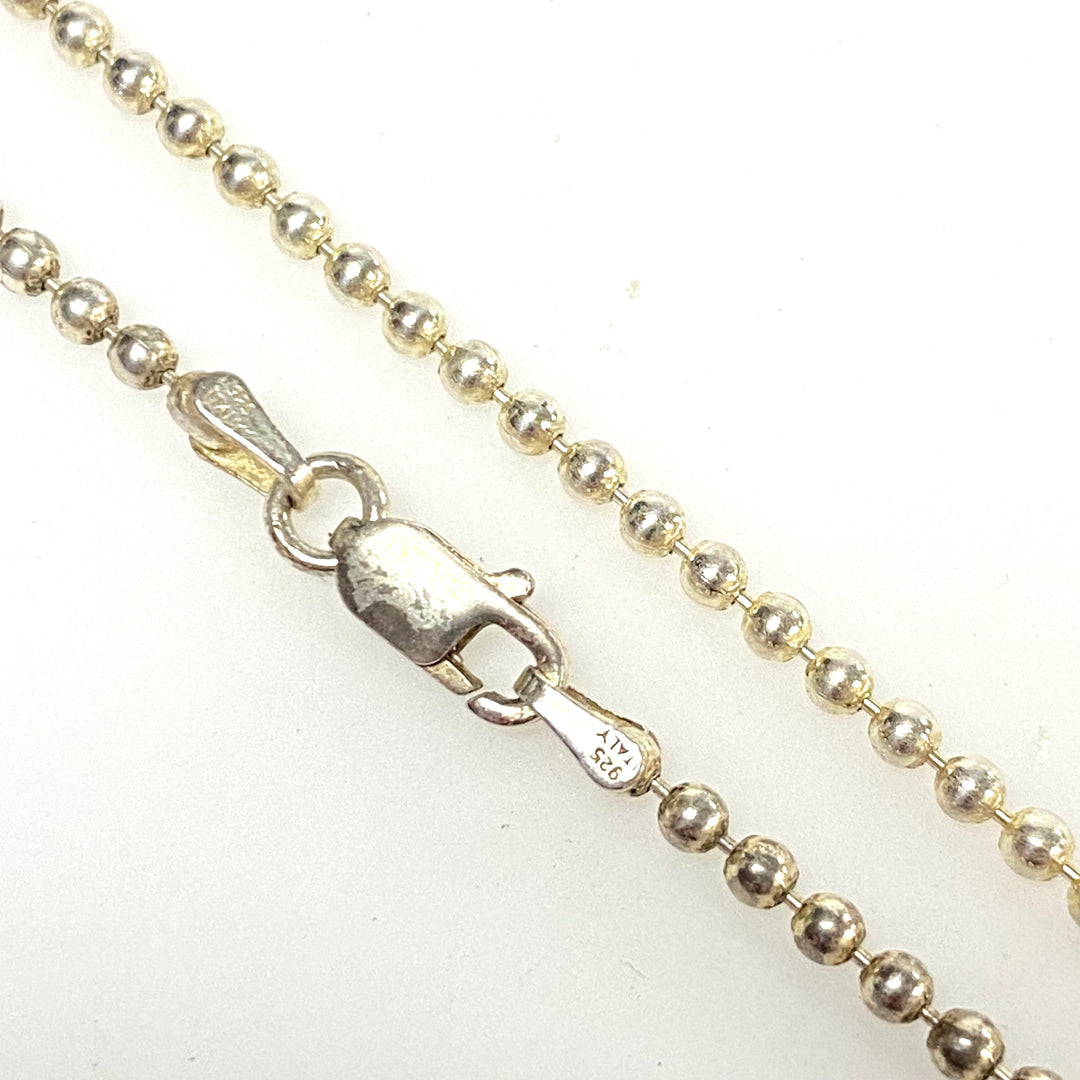 v938 Vintage Sterling Silver "shrimp" Pendant on Silver Ball Chain Necklace 36"